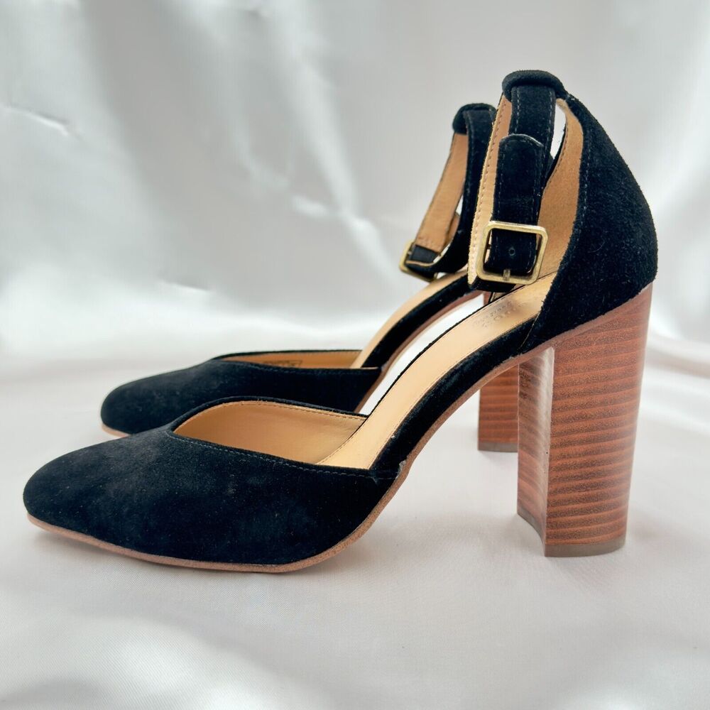 Soludos The Colette Black Split Suede Leather Block Heels Sandal Size 9